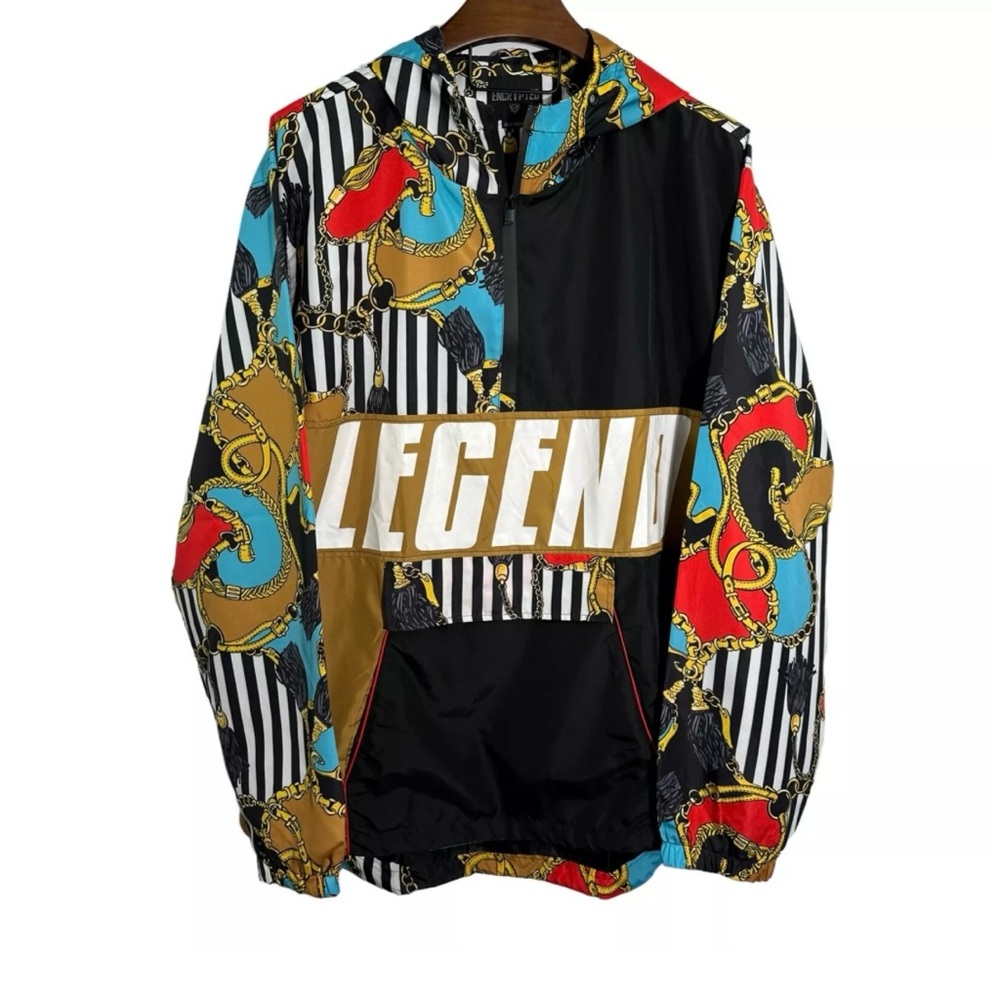 Large Encrypted Legend Hoodie Windbreaker Half Zip Flap Pocket Mens Hooded